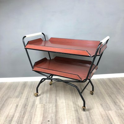 Black Metal & Red Brown Formica Serving Tray Bar Cart, 1970s-LYQ-1171706