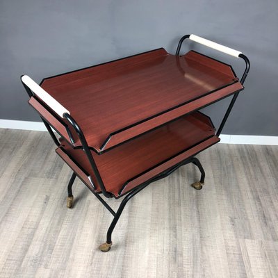 Black Metal & Red Brown Formica Serving Tray Bar Cart, 1970s-LYQ-1171706