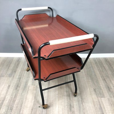 Black Metal & Red Brown Formica Serving Tray Bar Cart, 1970s-LYQ-1171706