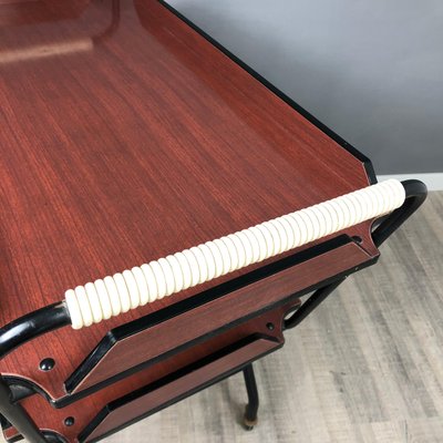 Black Metal & Red Brown Formica Serving Tray Bar Cart, 1970s-LYQ-1171706