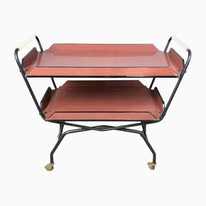 Black Metal & Red Brown Formica Serving Tray Bar Cart, 1970s-LYQ-1171706