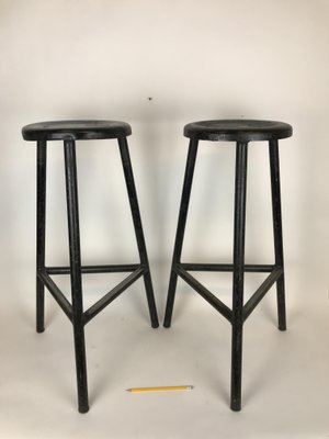 Black Metal Three-Legged Bar Stools, 1960s, Italy, Set of 2-YNA-832559