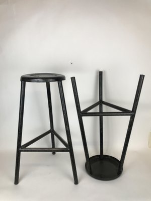 Black Metal Three-Legged Bar Stools, 1960s, Italy, Set of 2-YNA-832559