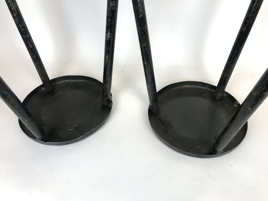 Black Metal Three-Legged Bar Stools, 1960s, Italy, Set of 2-YNA-832559