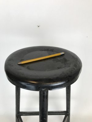 Black Metal Three-Legged Bar Stools, 1960s, Italy, Set of 2-YNA-832559