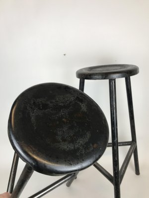 Black Metal Three-Legged Bar Stools, 1960s, Italy, Set of 2-YNA-832559