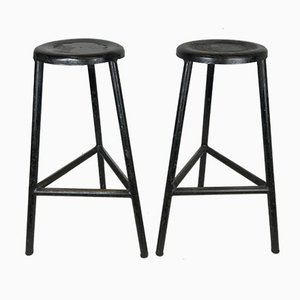 Black Metal Three-Legged Bar Stools, 1960s, Italy, Set of 2-YNA-832559