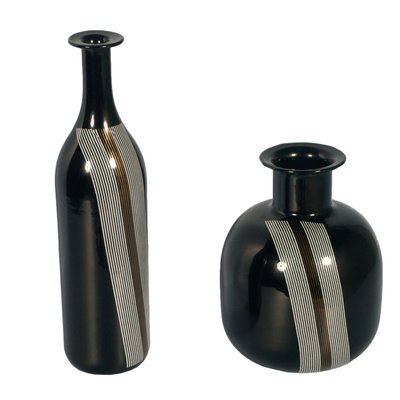 Black Murano Glass and White and Golden Enamel Vases Attributed to Tapio Wirkkala, 1960s, Set of 2-NJV-660580