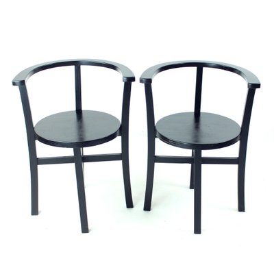 Black Oak Dining Chairs, Fomer Czechoslovakia 1930s, Set of 4-UL-1703141