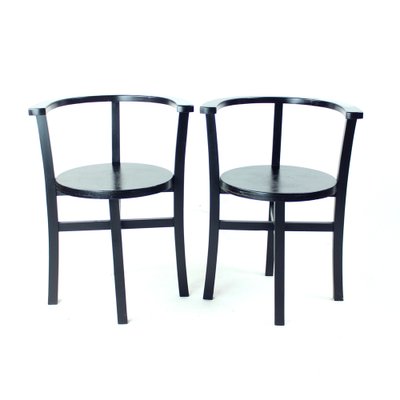 Black Oak Dining Chairs, Fomer Czechoslovakia 1930s, Set of 4-UL-1703141