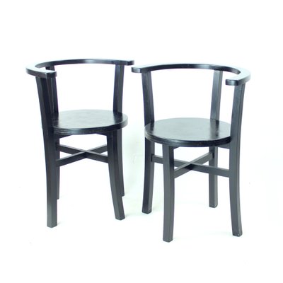 Black Oak Dining Chairs, Fomer Czechoslovakia 1930s, Set of 4-UL-1703141