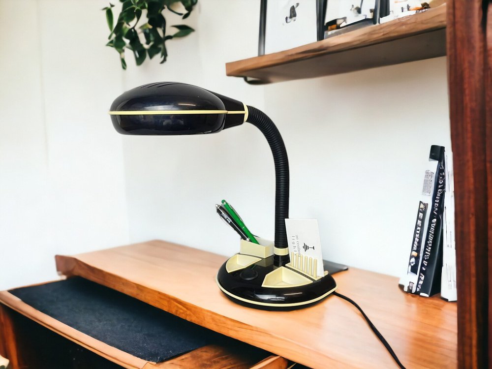 Black Plastic Organizer Desk Lamp by Kyoji Tanaka for Rabbit Tanaka, 1980s