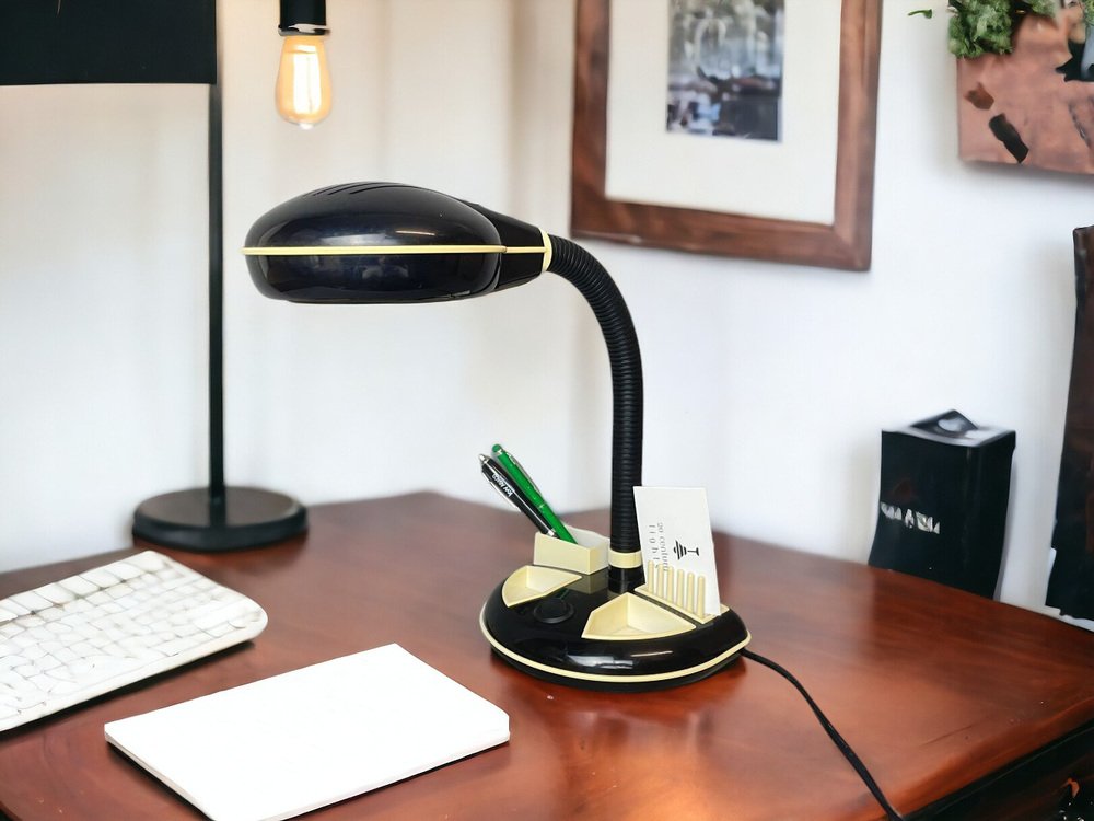 Black Plastic Organizer Desk Lamp by Kyoji Tanaka for Rabbit Tanaka, 1980s