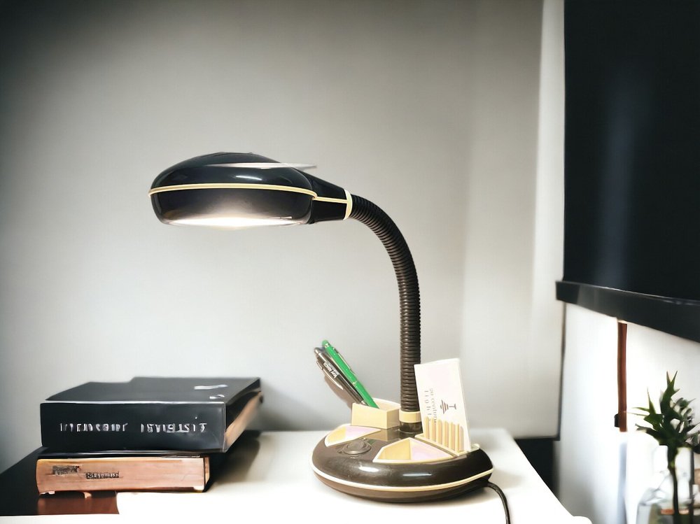 Black Plastic Organizer Desk Lamp by Kyoji Tanaka for Rabbit Tanaka, 1980s