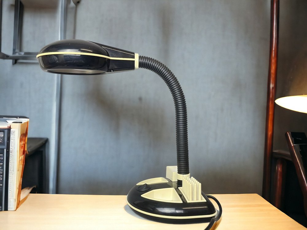 Black Plastic Organizer Desk Lamp by Kyoji Tanaka for Rabbit Tanaka, 1980s