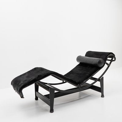 Black Ponyskin LC4 Chaise Lounge by Le Corbusier for Cassina, 1990s-TJQ-1284839