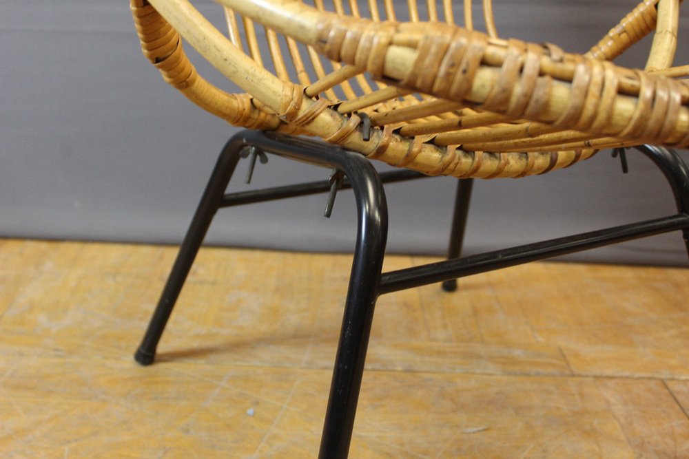 Black Rattan and Lacquered Iron Chair by Rohe Noordwole, 1950, Set of 5