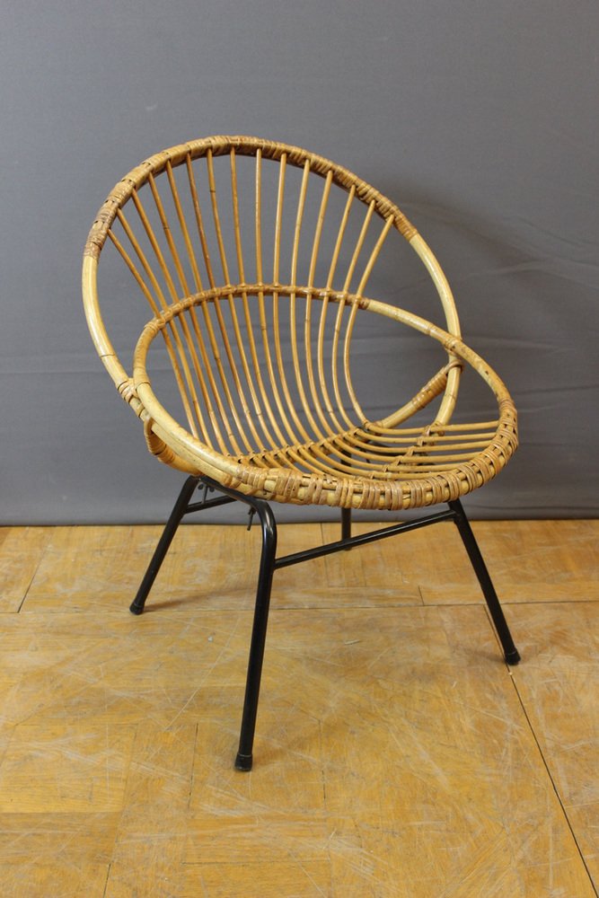 Black Rattan and Lacquered Iron Chair by Rohe Noordwole, 1950, Set of 5