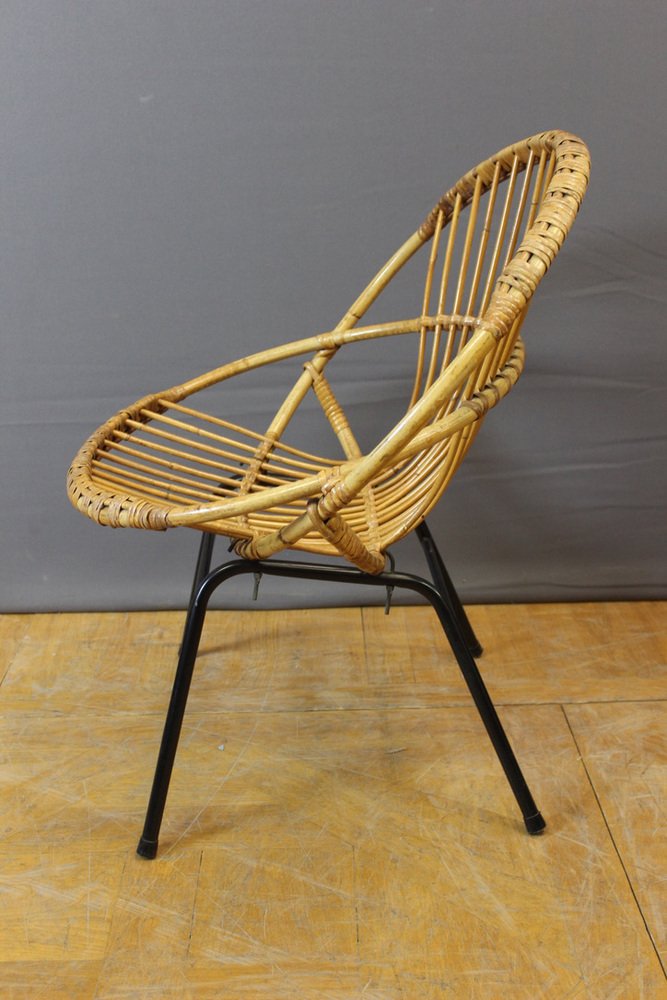 Black Rattan and Lacquered Iron Chair by Rohe Noordwole, 1950, Set of 5