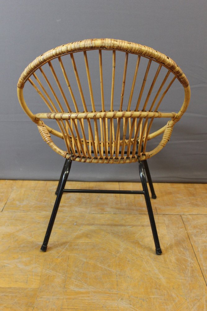 Black Rattan and Lacquered Iron Chair by Rohe Noordwole, 1950, Set of 5