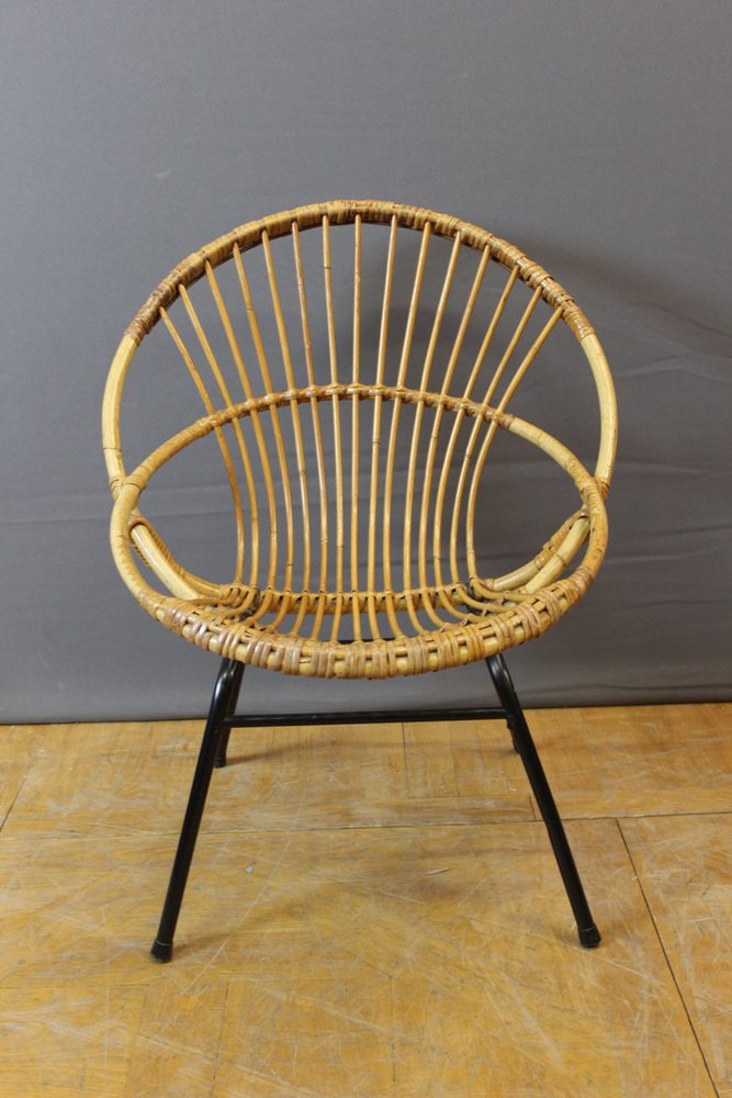 Black Rattan and Lacquered Iron Chair by Rohe Noordwole, 1950, Set of 5