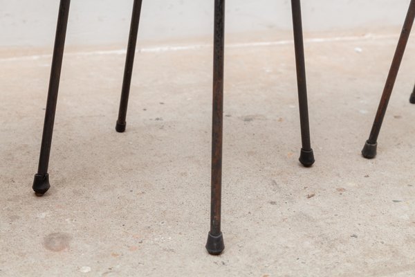 Black, Red and Blue Low Bar Stools, France, 1950s, Set of 3-KL-1132370