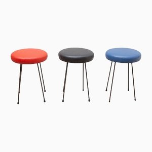 Black, Red and Blue Low Bar Stools, France, 1950s, Set of 3-KL-1132370