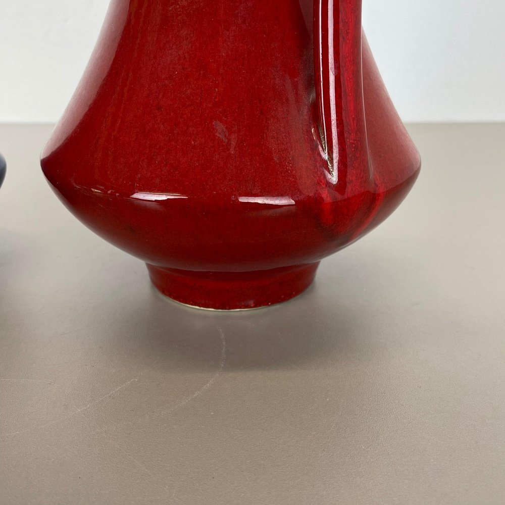 Black-Red Fat Lava Vases by Jopeko, Germany, 1970s, Set of 2