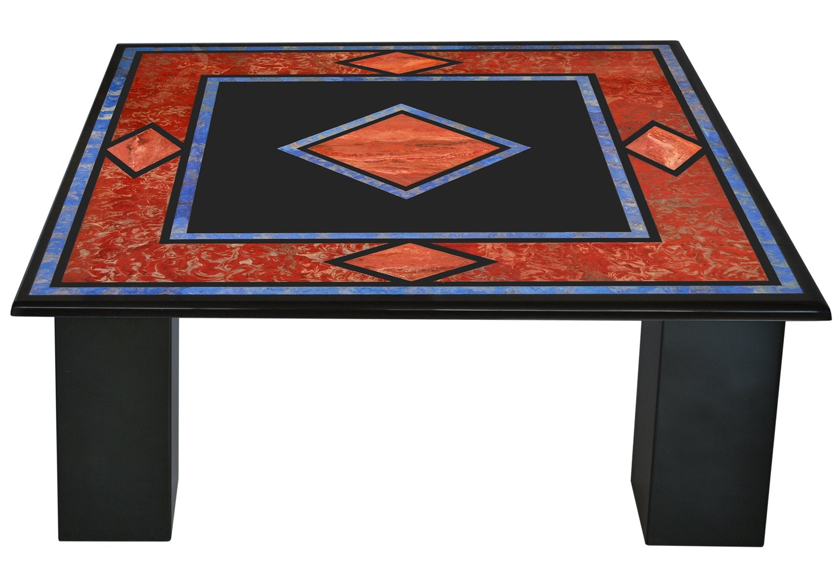 Black Square Coffee Table with Inlaid Slate Top and 4-Slate Columns Handmade in Italy from Cupioli