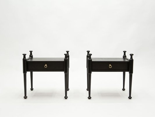 Black Stained Oak & Brass Nightstands, 1970s, Set of 2-YJA-888281