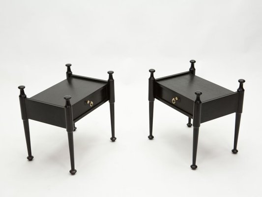 Black Stained Oak & Brass Nightstands, 1970s, Set of 2-YJA-888281