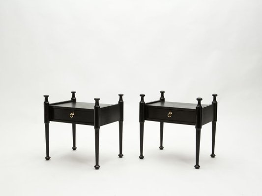 Black Stained Oak & Brass Nightstands, 1970s, Set of 2-YJA-888281