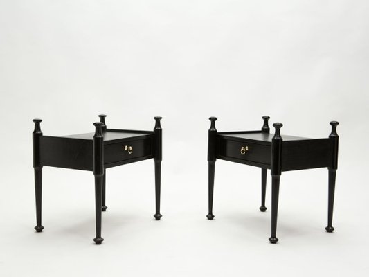 Black Stained Oak & Brass Nightstands, 1970s, Set of 2-YJA-888281