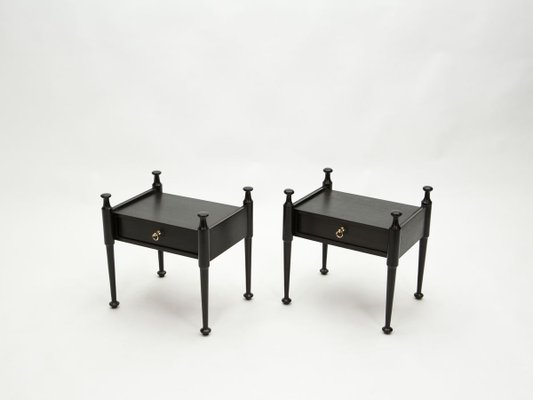 Black Stained Oak & Brass Nightstands, 1970s, Set of 2-YJA-888281