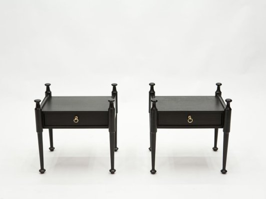 Black Stained Oak & Brass Nightstands, 1970s, Set of 2-YJA-888281