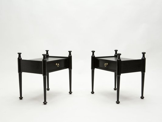 Black Stained Oak & Brass Nightstands, 1970s, Set of 2-YJA-888281