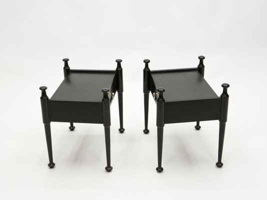 Black Stained Oak & Brass Nightstands, 1970s, Set of 2-YJA-888281