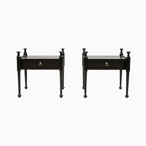 Black Stained Oak & Brass Nightstands, 1970s, Set of 2-YJA-888281