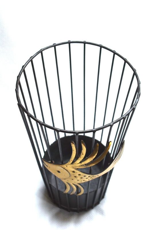 Black Steel Wire and Brass Umbrella Stand by Walter Bosse, 1950s