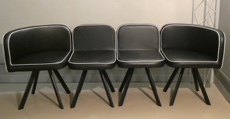 Black Vinyl Modular Mythical Paninari Seating Divanetto Set, 1980s, Set of 4-ERB-698097