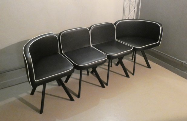 Black Vinyl Modular Mythical Paninari Seating Divanetto Set, 1980s, Set of 4-ERB-698097