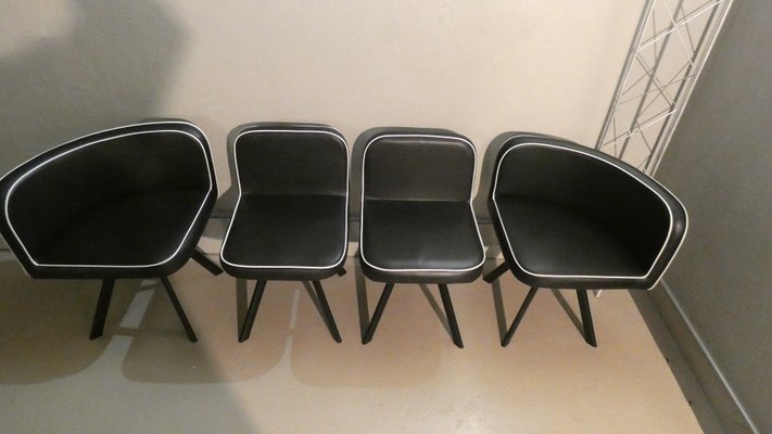 Black Vinyl Modular Mythical Paninari Seating Divanetto Set, 1980s, Set of 4-ERB-698097