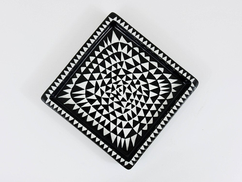 Black & White Ceramic Domino Plate by Stig Lindberg for Gustavsberg, Sweden, 1950s