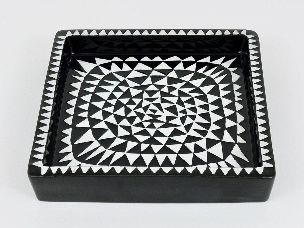 Black & White Ceramic Domino Plate by Stig Lindberg for Gustavsberg, Sweden, 1950s