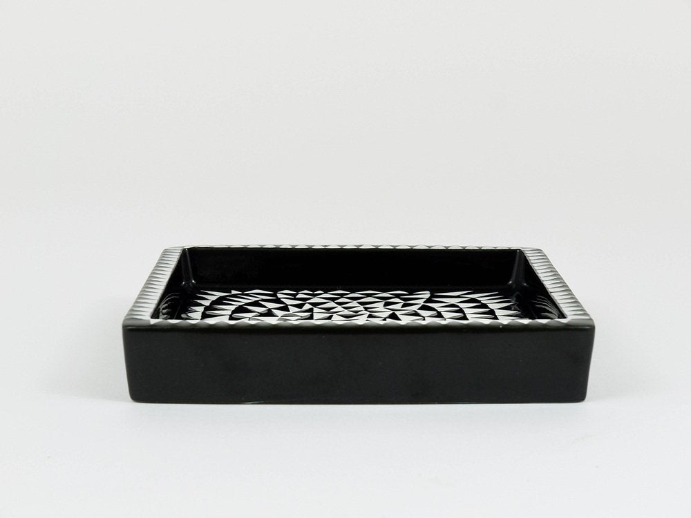 Black & White Ceramic Domino Plate by Stig Lindberg for Gustavsberg, Sweden, 1950s