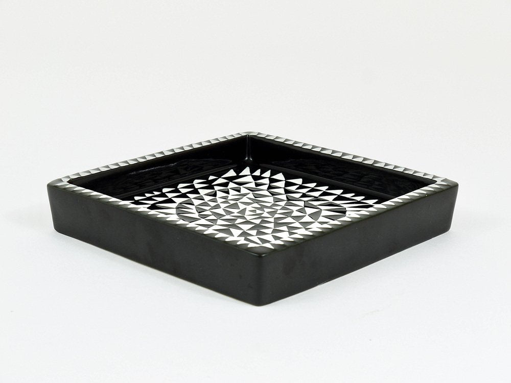 Black & White Ceramic Domino Plate by Stig Lindberg for Gustavsberg, Sweden, 1950s