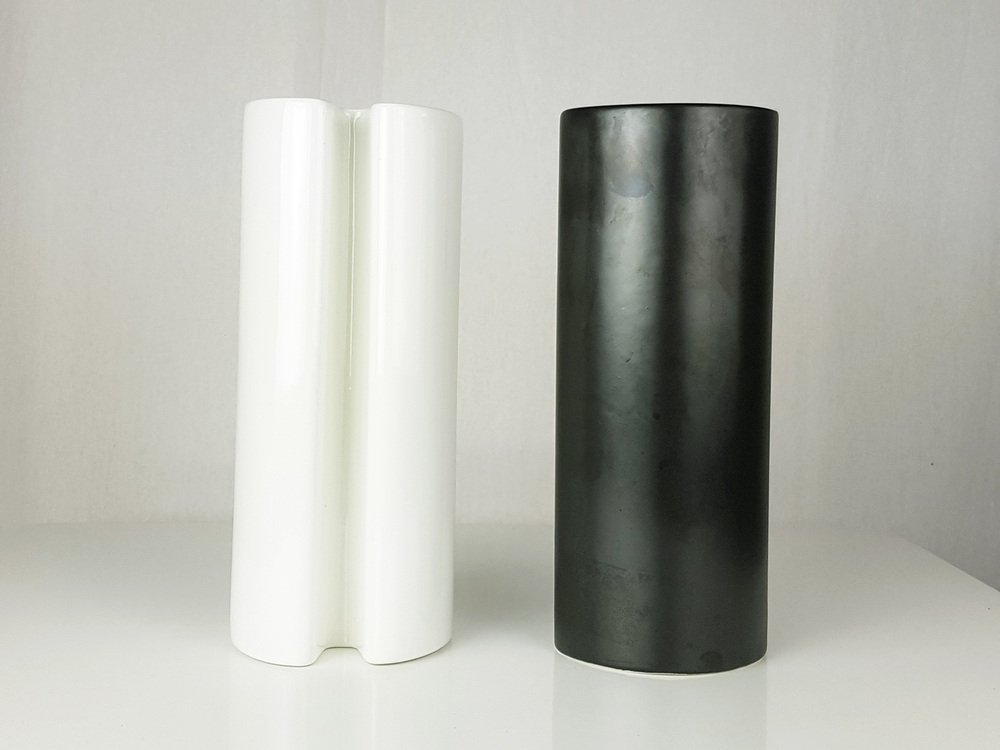 Black & White Ceramic Philippines Series Vase by Angelo Mangiarotti for Danese, 1964, Set of 2