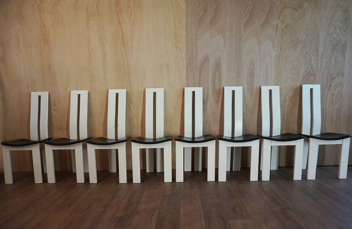 Black & White Italian Dining Chairs by Pietro Costantini for Ello, 1970s, Set of 8