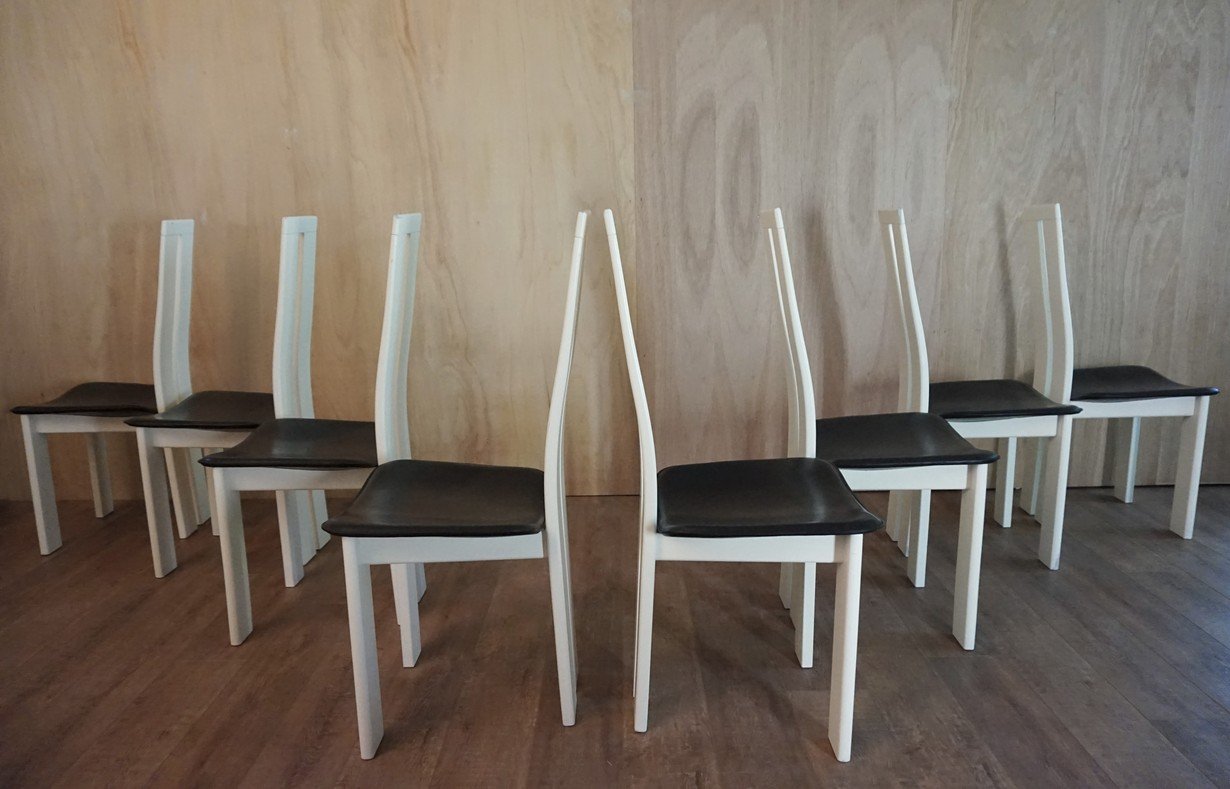 Black & White Italian Dining Chairs by Pietro Costantini for Ello, 1970s, Set of 8