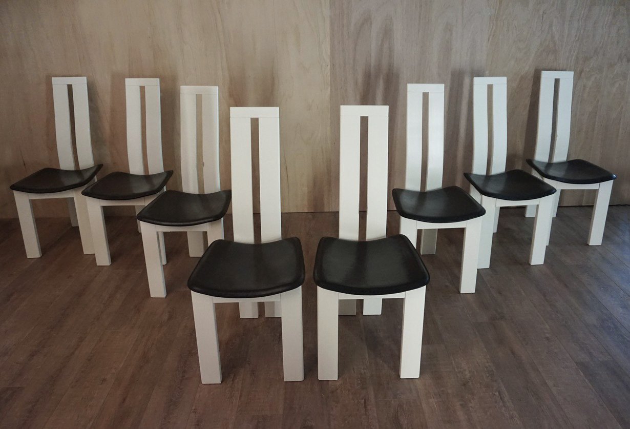 Black & White Italian Dining Chairs by Pietro Costantini for Ello, 1970s, Set of 8